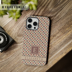 Coque iPhone 15 Pro Max Personnalisable carreaux rouge vert marron beige