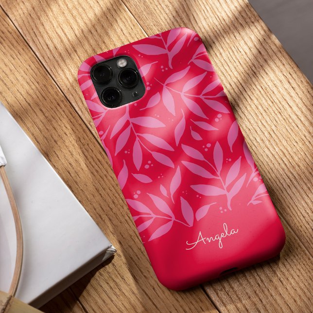 Coque iphone personnalisable de feuillage rose et  (Créateur téléchargé)