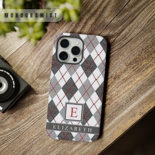 Coque iPhone 15 Pro Max Personnalisable Gris Noir Blanc Rouge Motif Argyle