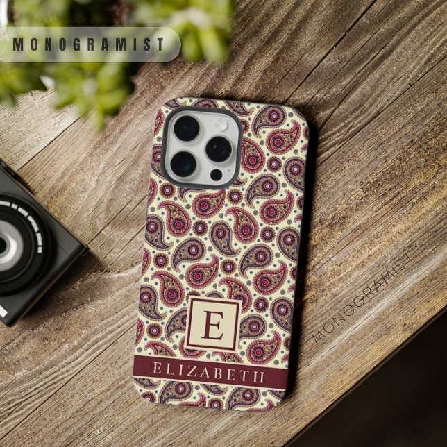 Coque iPhone Personnalisable jaune blanc pourpre rouge margueri (Customizable Yellow White Purple Red Paisley iPhone Case)