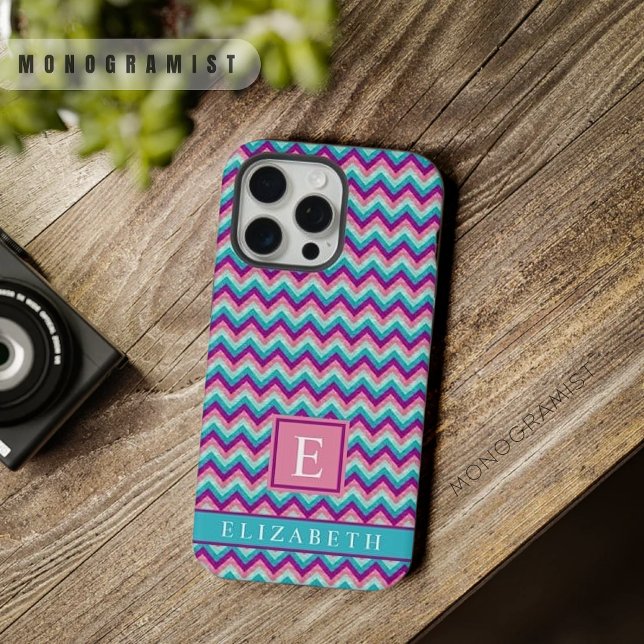 Coque iPhone Personnalisable Pink Blue Purple Motif Chevron (Customizable Pink Blue Purple Chevron Pattern iPhone Case)