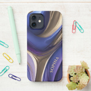 Coque iPhone 12 Personnalisé Abstrait-bleu, violet et or