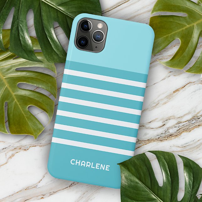 Coque iPhone Personnalisé Aqua Turquoise Bleu Vert Bleu Blancs (Créateur téléchargé)