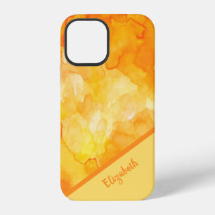 Coque iPhone 12 Personnalisé Aquarelle Jaune Orange Élégant