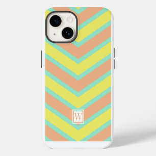 Coque Pour iPhone 14 Personnalisé Chevron Monogram Soft Orange Yellow C