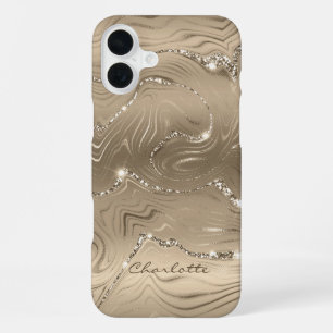 Coque iPhone 16 Plus Personnalisé Chic Brown Parties scintillant Motif