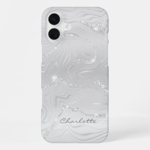 Coque iPhone 16 Plus Personnalisé Chic gris argent Parties scintillant