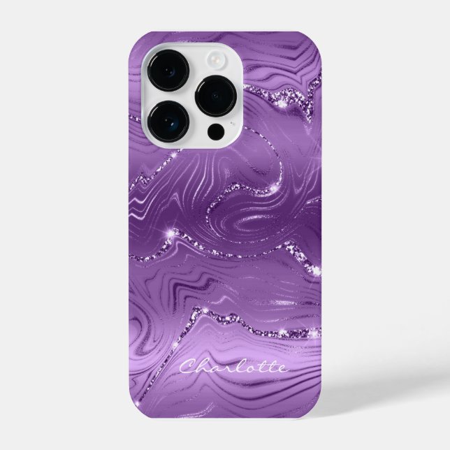 Coque iPhone Personnalisé Chic Purple Silver Parties scintillan (Verso)