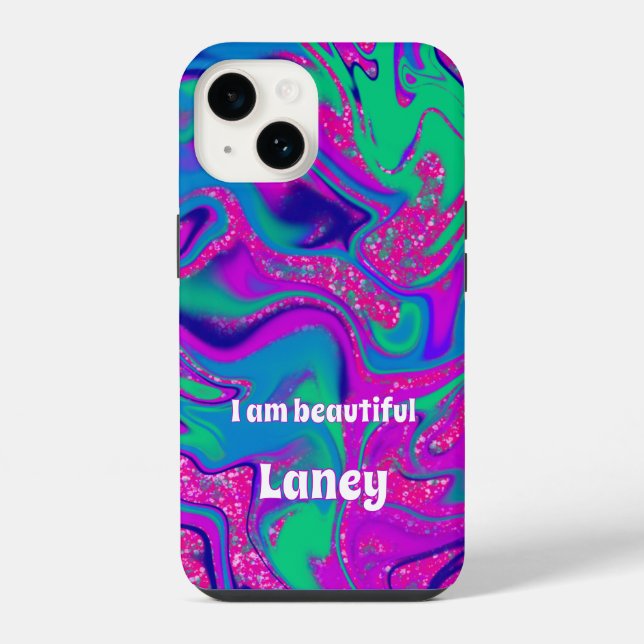 Coque iPhone Personnalisé Cool Groovy Rose Ondulé Turquoise (Verso)
