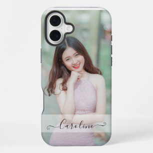 Coque iPhone 16 Plus Personnalisé Elégant Nom moderne et photo