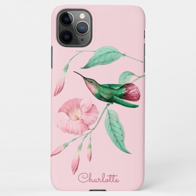 Coque iPhone Personnalisé Hummingbird Floral Ajouter un nom (Dos)