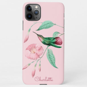 Coque iPhone 11Pro Max Personnalisé Hummingbird Floral Ajouter un nom