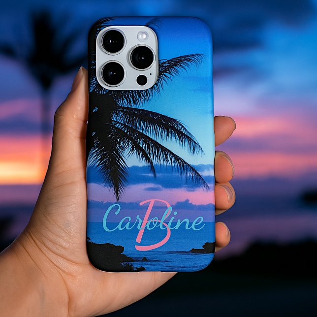 Coque iPhone Personnalisé moderne Tropical Island Beach Sunset  (Créateur téléchargé)