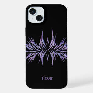 Coque iPhone 15 Plus Personnalisé Noir avec Motif Tribal Violet