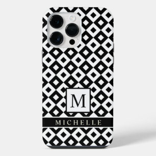 Coque Pour Pour iPhone 14 Pro Max Personnalisé noir blanc diamant point géométrique 