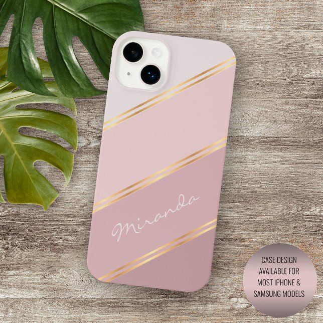 Coque iPhone Personnalisé Pastel Mauve Rose Blush Pink Art Stri (Créateur téléchargé)