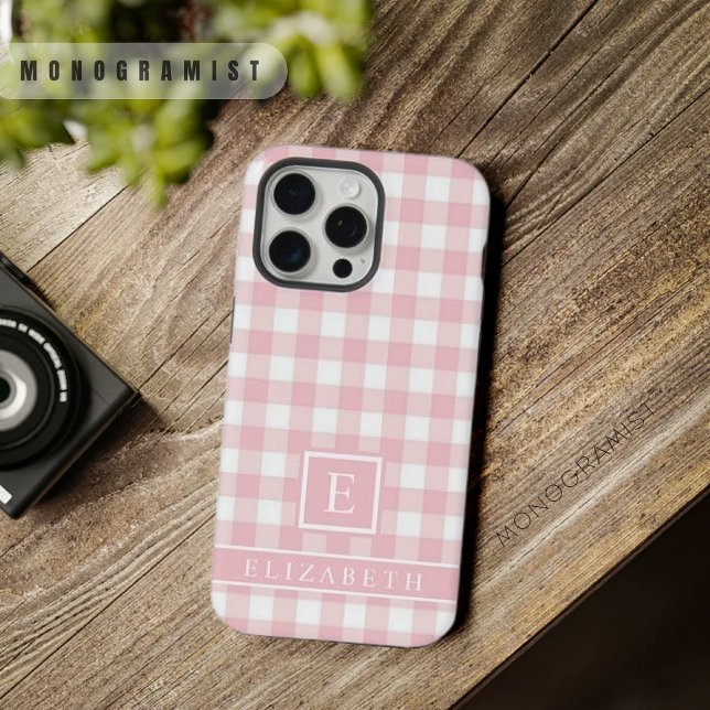 Coque iPhone Personnalisé Pastel rose blanc À damiers Motif (Custom Soft Pastel Pink White Checkered Pattern iPhone Case)