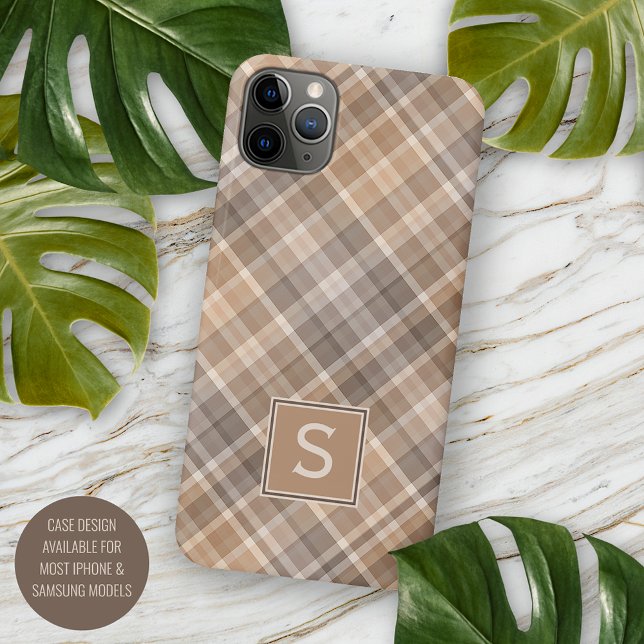 Coque iPhone Personnalisé Rustique Beige neutre Plaid En vichy  (Créateur téléchargé)