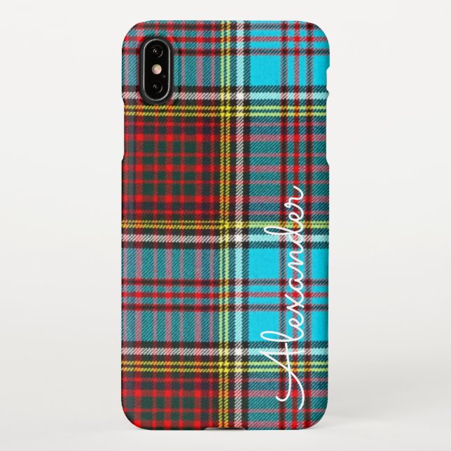 Coque iPhone Personnalisé TARTAN Plaid Nom manuscrit moderne (Dos)