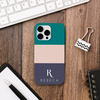 Coque Pour Pour iPhone 14 Pro Max Personnalisé trois couleurs bloc rose Turquoise gr
