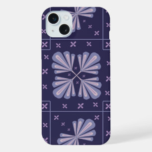 Coque iPhone 15 Plus Pétales de fleurs géométriques motif répétitif abs