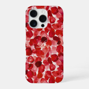 Coque iPhone 16 Pro Pétales de rose rouge romantiques Floral  