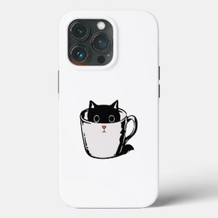 Etui iPhone 13 Pro Petit chat noir avec un nez rouge se cachant dans