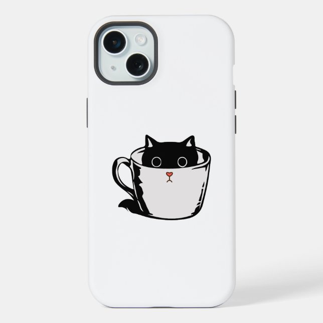 Coque iPhone Petit chat noir avec un nez rouge se cachant dans  (Verso)