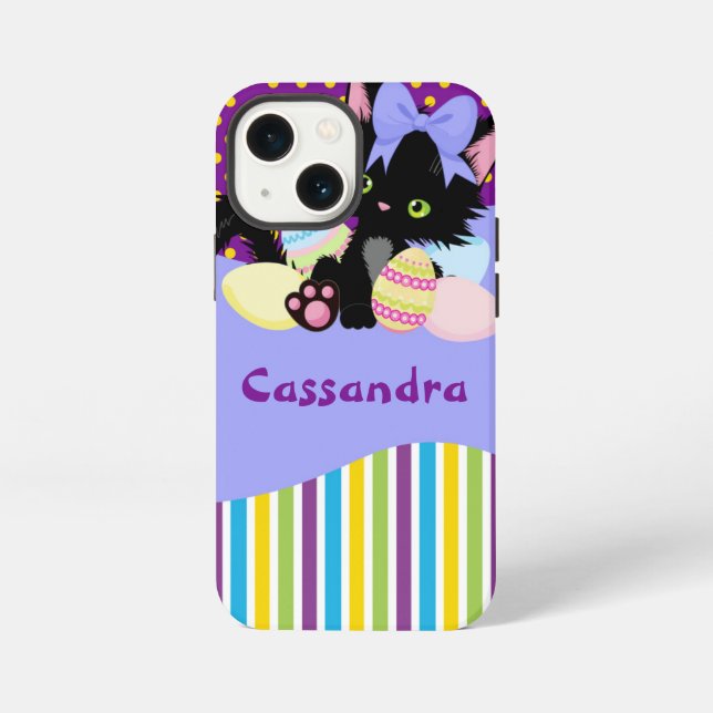 Coque iPhone Petit chat noir Pâques points et rayures    (Verso)