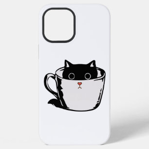 Coque iPhone 12 Pro Max Petit chaton noir avec un nez rouge se cachant dan