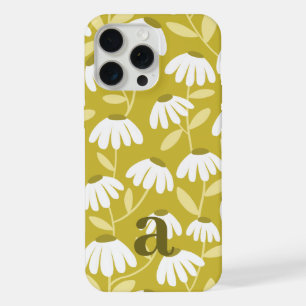Coque iPhone 15 Pro Max Petit motif floral lettre monogramme or foncé