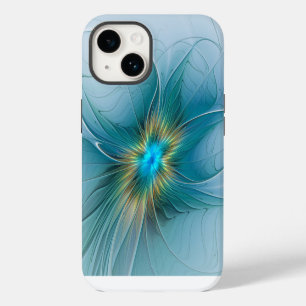 Coque Pour iPhone 14 Petite Beauté Moderne Fleur d'Art Fractal Bleu Or