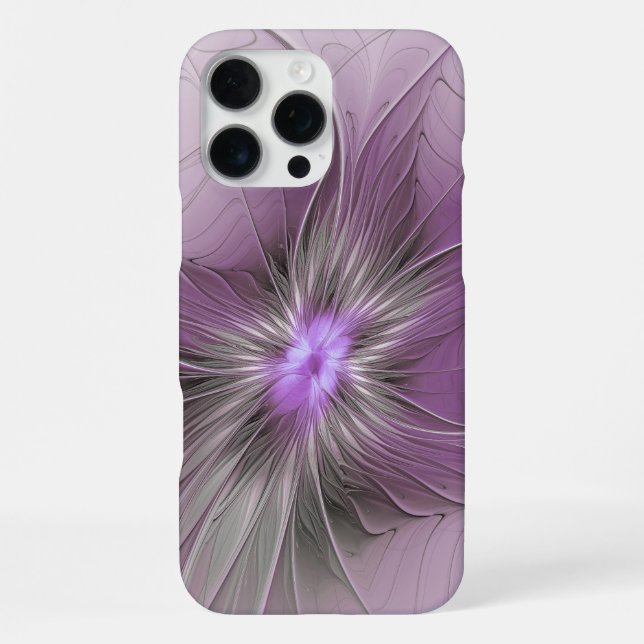Coque iPhone Petite Beauté Moderne Fleur d'Art Fractal Gris Mau (Verso)