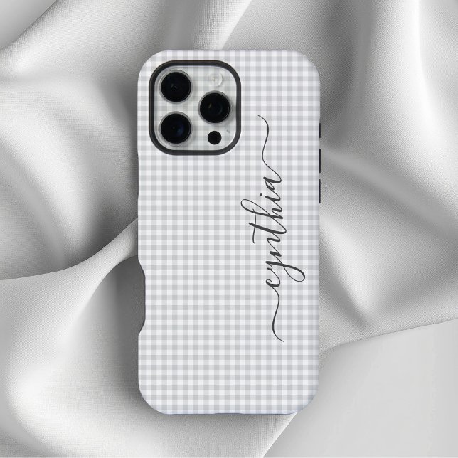 Coque iPhone Petite signature gingham gris clair (Tiny Light Grey Gingham Signature iPhone Case)