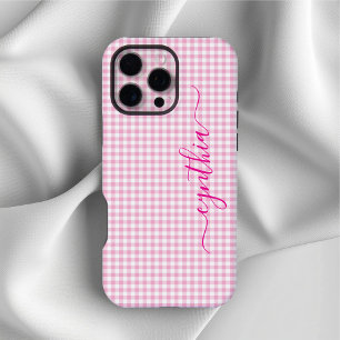 Coque iPhone 16 Pro Max Petite signature gingham rose pâle