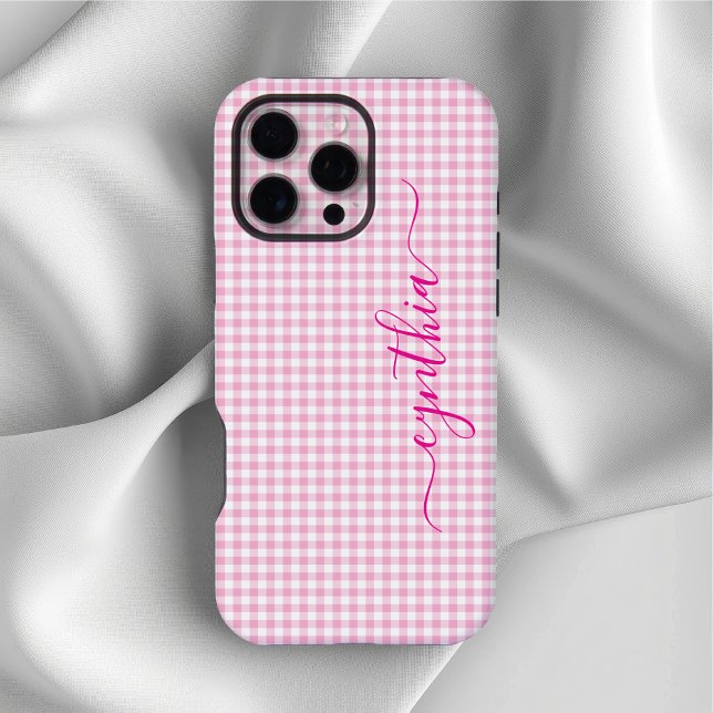 Coque iPhone Petite signature gingham rose pâle (Tiny Pale Pink Gingham Signature iPhone Case)