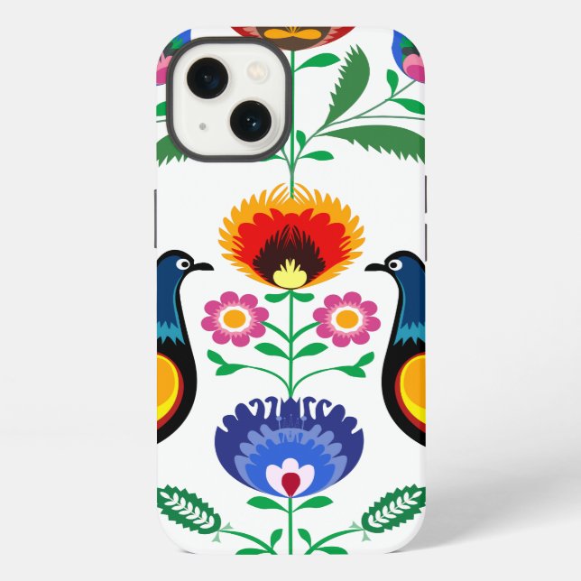 Coque iPhone Peuple Polonais Avec Fleurs Décoratives & Coqs (Verso)