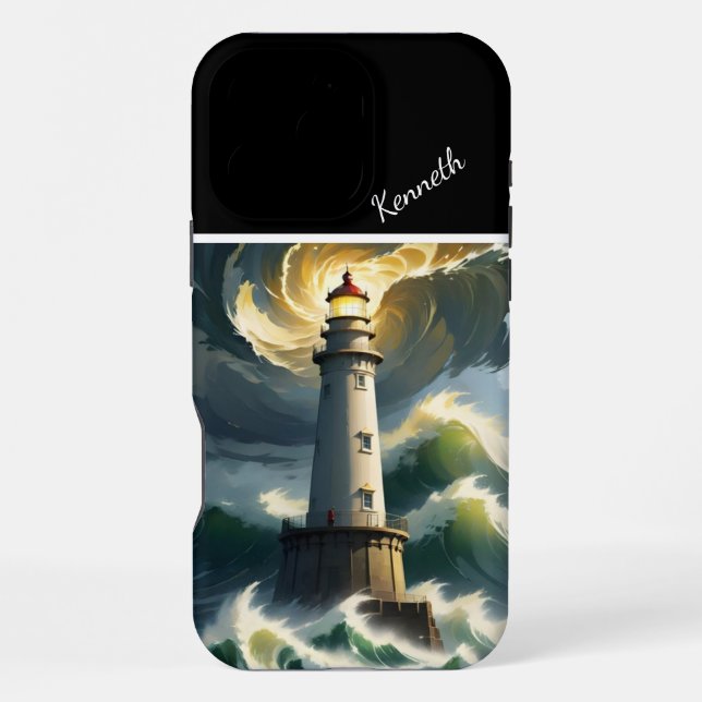 Coque iPhone Phare au milieu de la tempête (Verso)