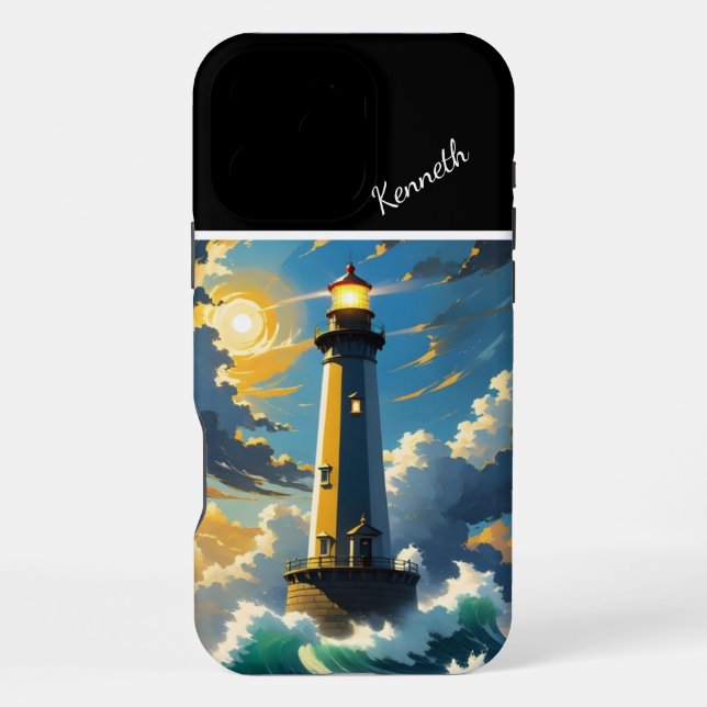 Coque iPhone Phare côtier au coucher du soleil (Verso)