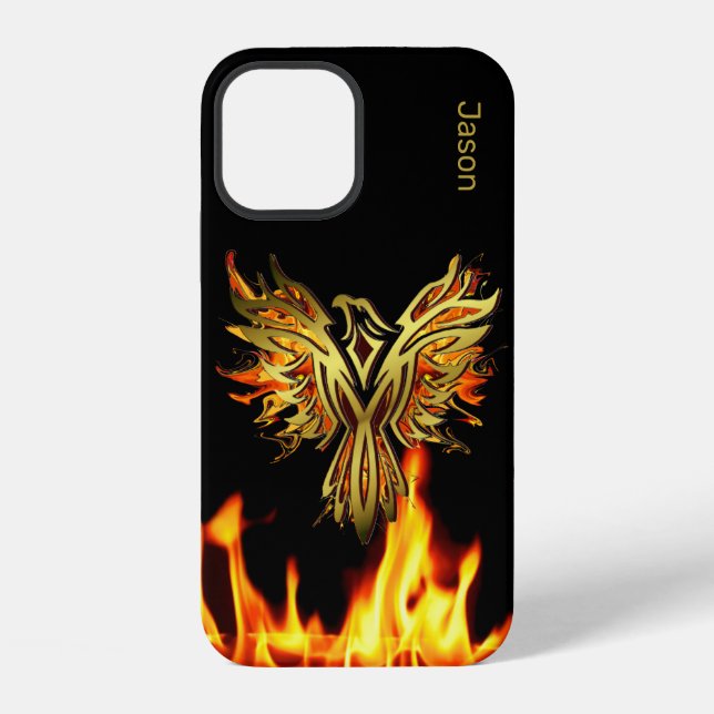 Coque iPhone Phénix en flammes sur un étui Case-Mate noir (Verso)