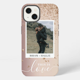 Etui iPhone 13 Photo de couple Lux Rose Gold Pailleté