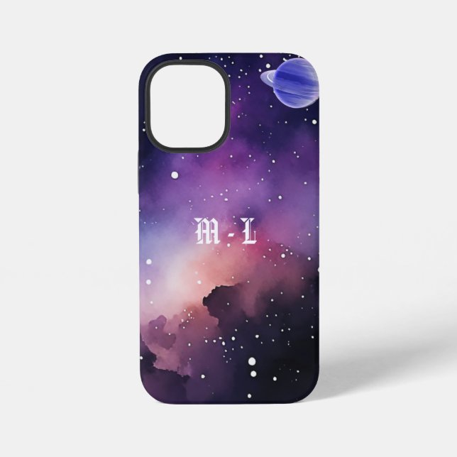 Coque iPhone Photo de galaxie de nébuleuse cosmique Monogramme  (Verso)