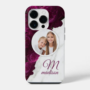 Coque Pour iPhone 14 Plus Photo de monogramme Fleurs modernes Marbre Nom per