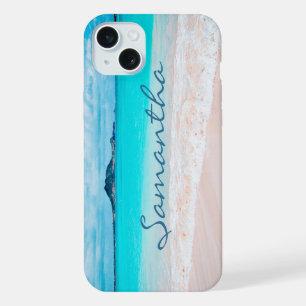 Coque iPhone 15 Plus Photo de plage de sable tropicale à Hawaï avec vot