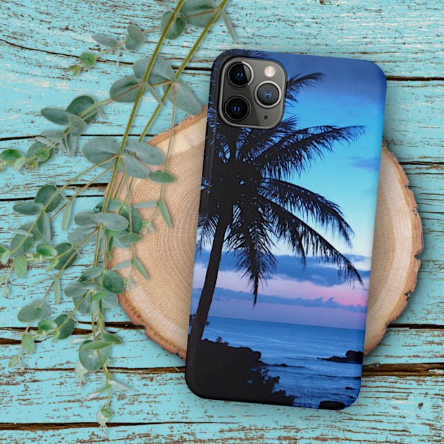 Coque iPhone Photo de plage d'île tropicale Océan Rose Bleu Cou (Créateur téléchargé)