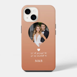 Coque Pour iPhone 14 Photo Monogramme Cœur Romantique Coordonnées