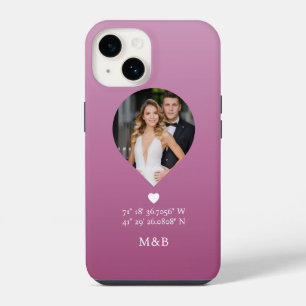 Coque Pour iPhone 14 Photo Monogramme Cœur Romantique Coordonnées Moder