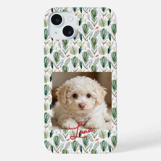Coque iPhone Photo &  Name Scandinavian Christmas Sage Green (Verso)
