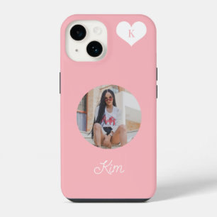 Coque Pour iPhone 14 Photo rose féminine et nom personnalisé moderne