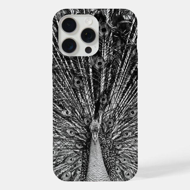 Coque iPhone Photographie de paon noir et blanc (Verso)